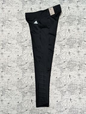 NWT Adidas Climalite Black Mix Fabric Long Leggings Mid Rise - Size S